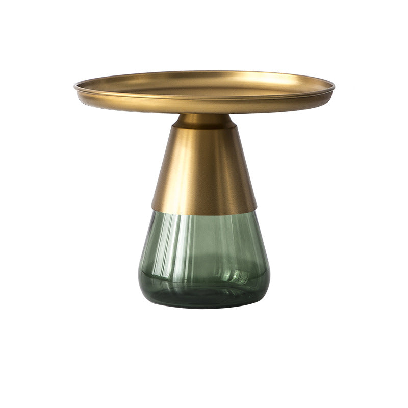 Modern Style Black/gold Metal Table Top Glass Base Round Side Table