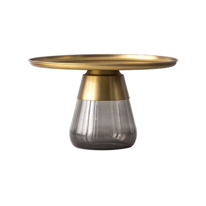 Modern Style Black/gold Metal Table Top Glass Base Round Side Table