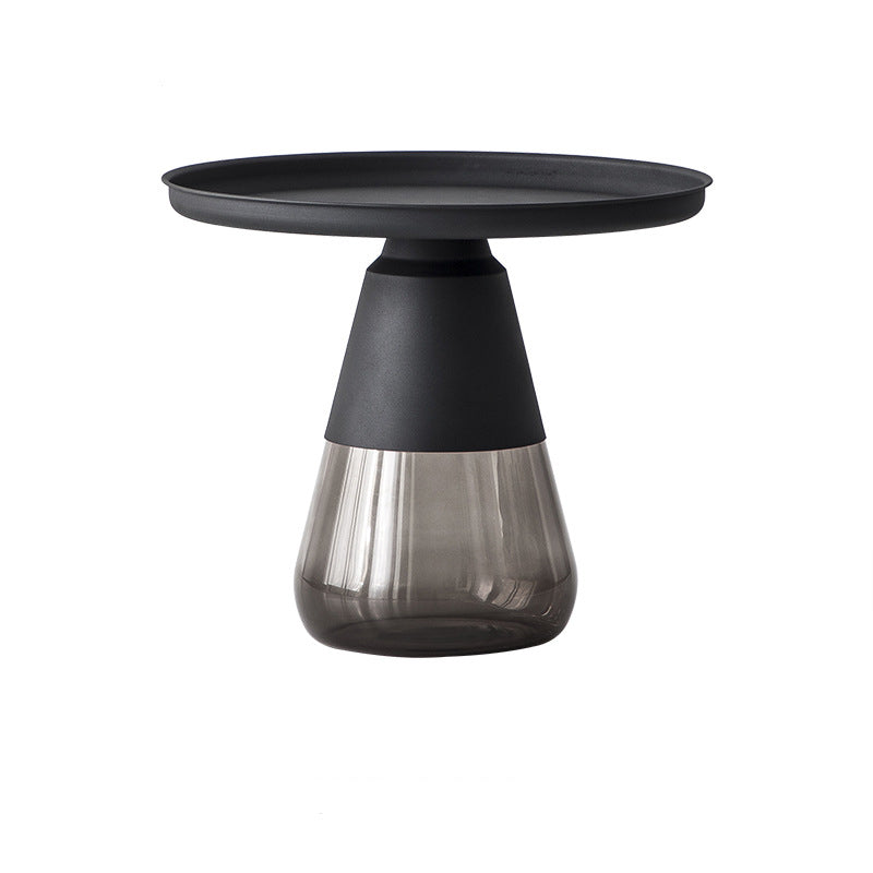 Modern Style Black/gold Metal Table Top Glass Base Round Side Table