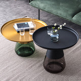 Modern Style Black/gold Metal Table Top Glass Base Round Side Table