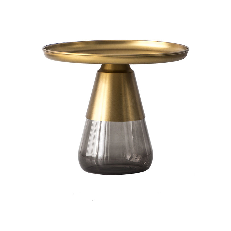 Modern Style Black/gold Metal Table Top Glass Base Round Side Table