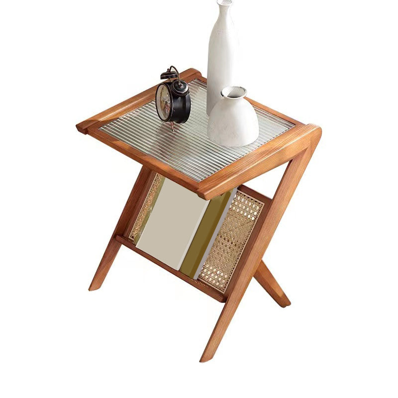 Tavolo di fascia alta in vetro 21.6 "tavolo da gambe a croce alta con scaffale per soggiorno