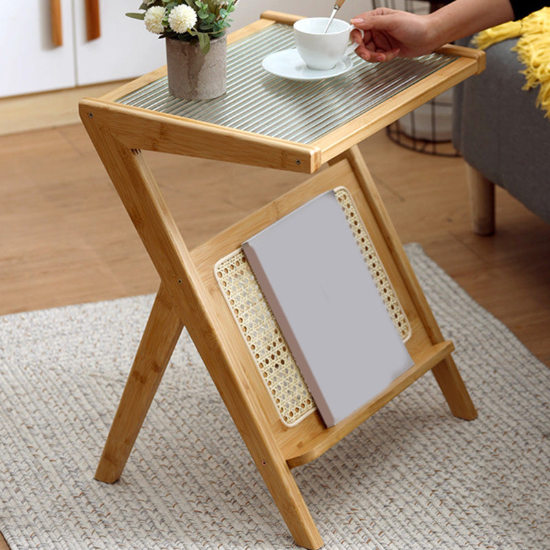 Tavolo di fascia alta in vetro 21.6 "tavolo da gambe a croce alta con scaffale per soggiorno