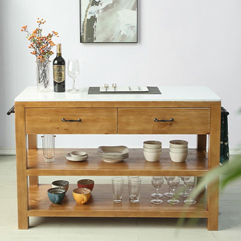 Modern Stationary Kitchen Island Set Wood Rectangular Kitchen Island Set for Home Use