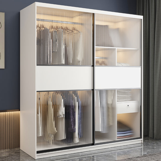 Modern Style Wardrobe White Colour Glass Wardrobe Closet With Drawer