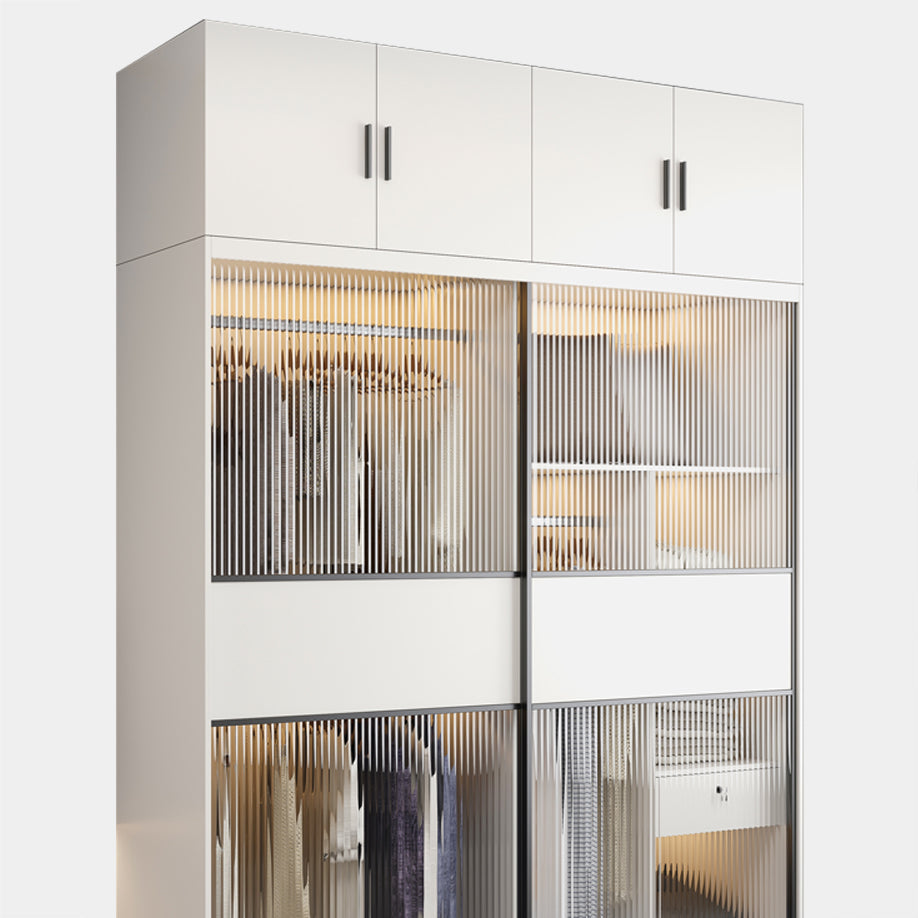 Modern Style Wardrobe White Colour Glass Wardrobe Closet With Drawer