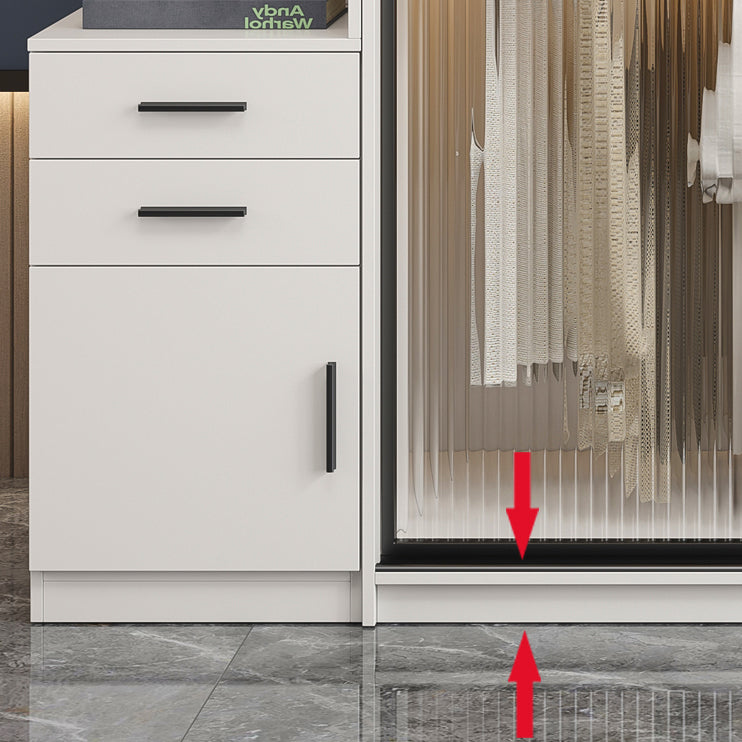 Modern Style Wardrobe White Colour Glass Wardrobe Closet With Drawer