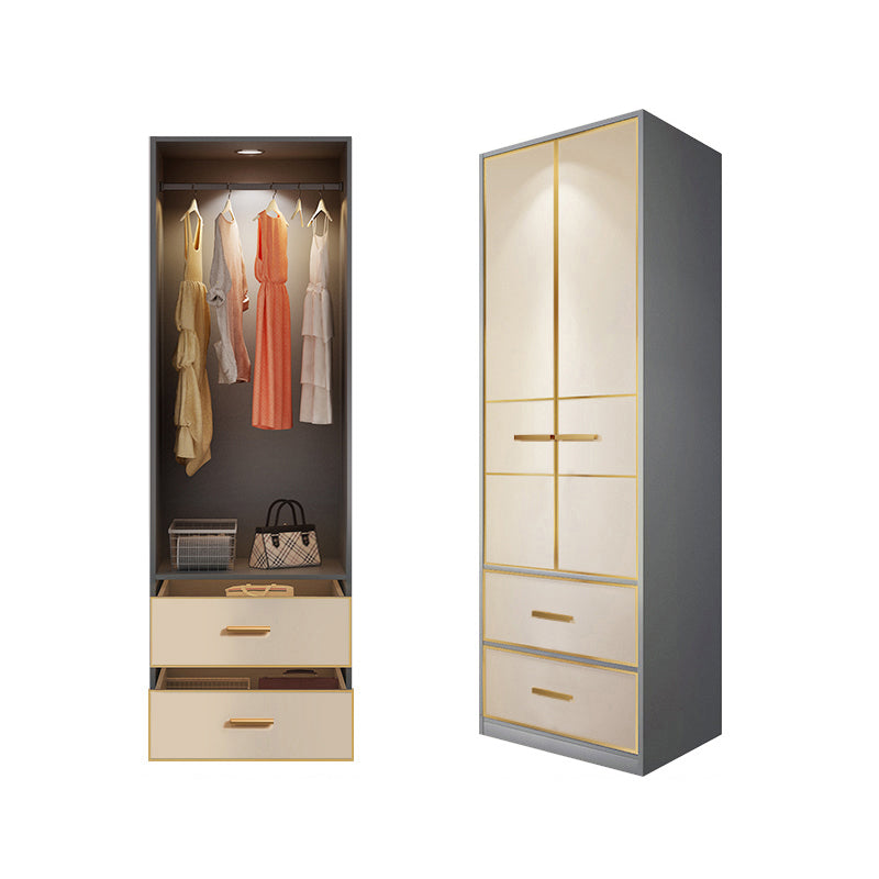 Contemporary Style Wardrobe Wood Wardrobe Closet for Bedroom 24"L x 22"W x 79"H Gold Armoires & Wardrobes Clearhalo 'Armoires & Wardrobes' 'armoires_wardrobes' 'Bedroom Furniture' 'furn' 'furn_armoires_wardrobes' 'Furniture' 5452591