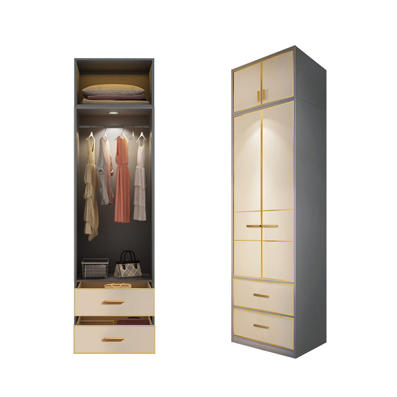 Contemporary Style Wardrobe Wood Wardrobe Closet for Bedroom 24"L x 22"W x 79"H Gold Armories & Top Cabinet Clearhalo 'Armoires & Wardrobes' 'armoires_wardrobes' 'Bedroom Furniture' 'furn' 'furn_armoires_wardrobes' 'Furniture' 5452592