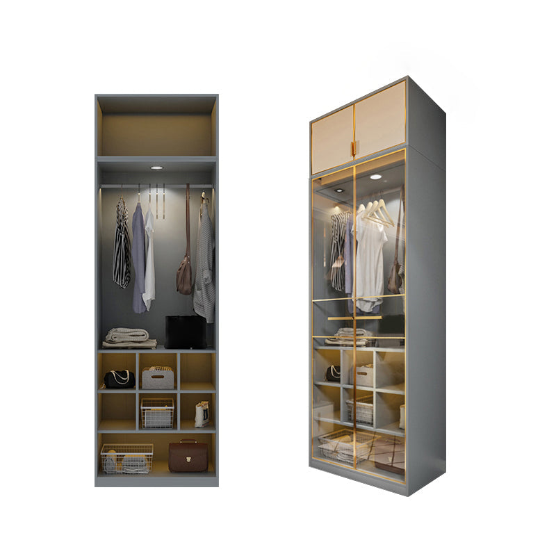 Contemporary Style Wardrobe Wood Wardrobe Closet for Bedroom 31"L x 22"W x 79"H Clear Armories & Top Cabinet Clearhalo 'Armoires & Wardrobes' 'armoires_wardrobes' 'Bedroom Furniture' 'furn' 'furn_armoires_wardrobes' 'Furniture' 5452601