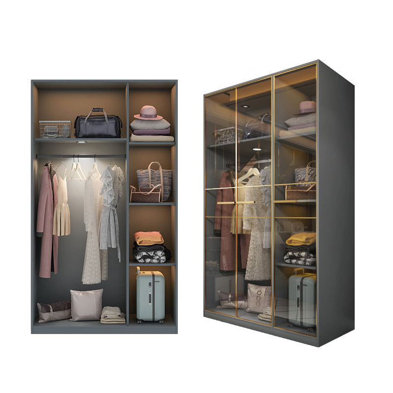 Contemporary Style Wardrobe Wood Wardrobe Closet for Bedroom 47"L x 22"W x 79"H Clear Armoires & Wardrobes Clearhalo 'Armoires & Wardrobes' 'armoires_wardrobes' 'Bedroom Furniture' 'furn' 'furn_armoires_wardrobes' 'Furniture' 5452603