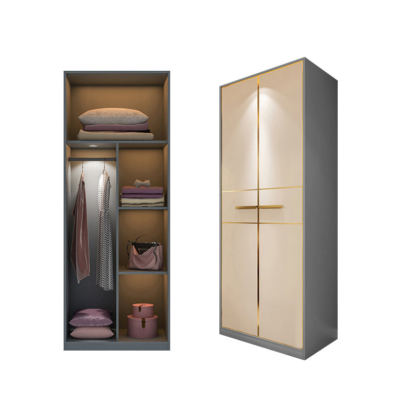 Contemporary Style Wardrobe Wood Wardrobe Closet for Bedroom 31"L x 22"W x 79"H Light Gold Armoires & Wardrobes Clearhalo 'Armoires & Wardrobes' 'armoires_wardrobes' 'Bedroom Furniture' 'furn' 'furn_armoires_wardrobes' 'Furniture' 5452605