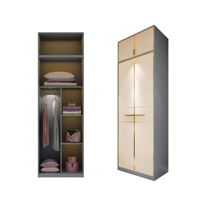 Contemporary Style Wardrobe Wood Wardrobe Closet for Bedroom 31"L x 22"W x 79"H Light Gold Armories & Top Cabinet Clearhalo 'Armoires & Wardrobes' 'armoires_wardrobes' 'Bedroom Furniture' 'furn' 'furn_armoires_wardrobes' 'Furniture' 5452607