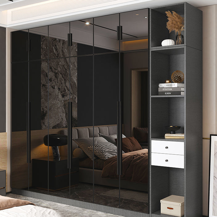 Modern Style Wardrobe Grey Colour Glass Wardrobe Closet for Bedroom Clearhalo 'Armoires & Wardrobes' 'armoires_wardrobes' 'Bedroom Furniture' 'furn' 'furn_armoires_wardrobes' 'Furniture' 5452856