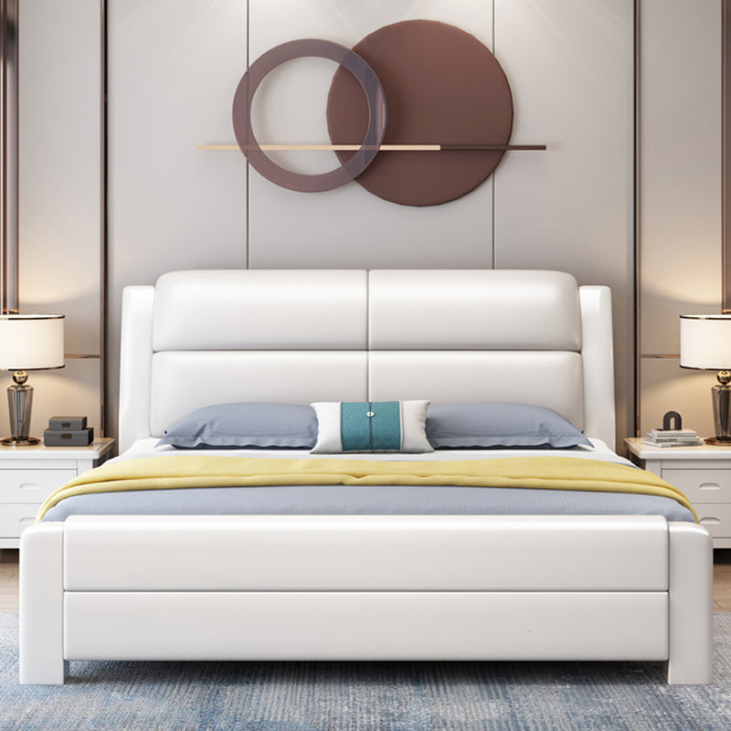 Modern Solid Color Wood Panel Standard Bed, Rectangular Headboard Bed Queen White Clearhalo 'Bedroom Furniture' 'Beds' 'furn' 'furn_beds' 'Furniture' 5453222