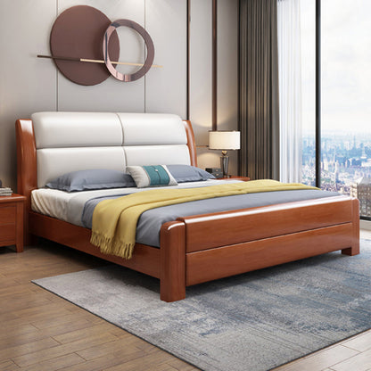 Modern Solid Color Wood Panel Standard Bed, Rectangular Headboard Bed White-Brown Clearhalo 'Bedroom Furniture' 'Beds' 'furn' 'furn_beds' 'Furniture' 5453224