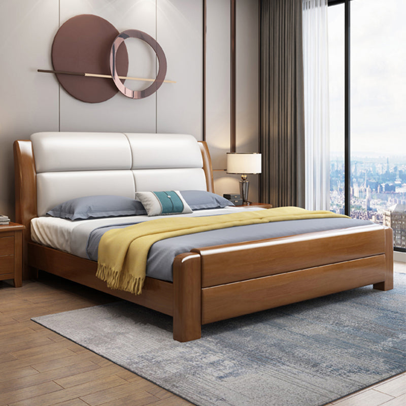 Modern Solid Color Wood Panel Standard Bed, Rectangular Headboard Bed Walnut White Clearhalo 'Bedroom Furniture' 'Beds' 'furn' 'furn_beds' 'Furniture' 5453226
