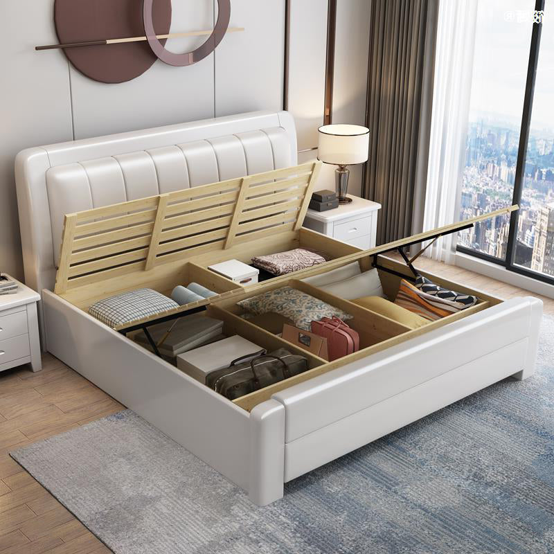 Modern Solid Color Wood Panel Standard Bed, Rectangular Headboard Bed Clearhalo 'Bedroom Furniture' 'Beds' 'furn' 'furn_beds' 'Furniture' 5453228