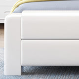 Modern Solid Color Wood Panel Standard Bed, Rectangular Headboard Bed