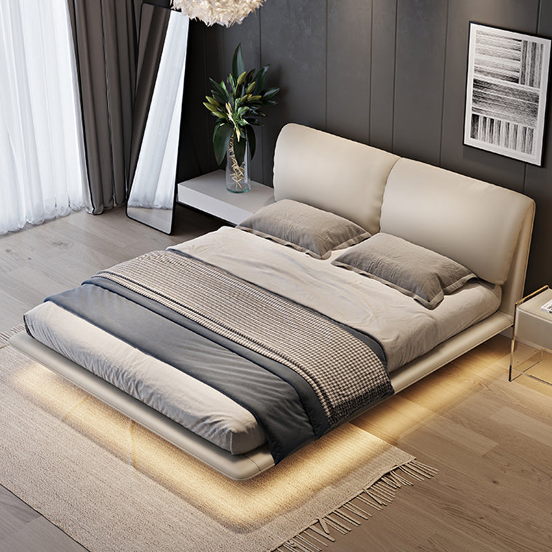 Genuine Leather Platform Bed Frame Modern Low Profile Bed Frame in Gray Panel Full XL Clearhalo 'Bedroom Furniture' 'Beds' 'furn' 'furn_beds' 'Furniture' 5453251