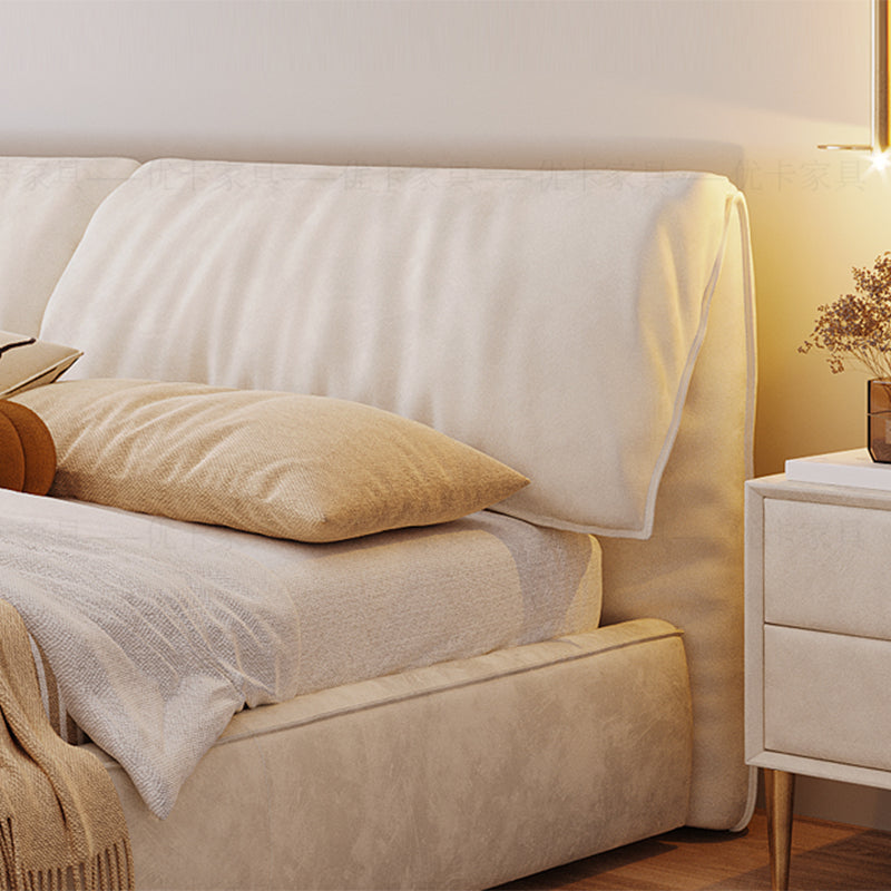 Modern Style Upholstered Headboard White Imitation Leather Bed