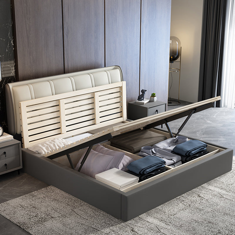 Letto standard grigio contemporaneo con letto trapuntato e gambe