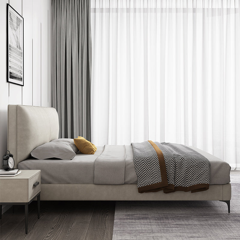 Modern wit houten standaardbed met rechthoekig paneelhoofdeinde