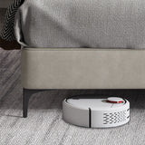 Modern wit houten standaardbed met rechthoekig paneelhoofdeinde