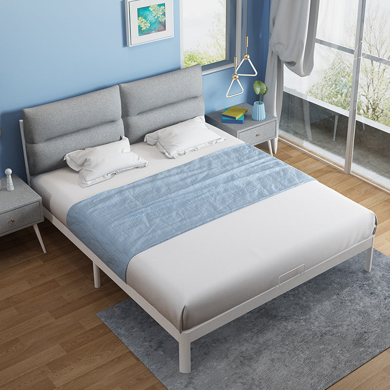 Contemporary Metal Platform Bed Panel Frame with Upholstered Headboard Queen White Clearhalo 'Bedroom Furniture' 'Beds' 'furn' 'furn_beds' 'Furniture' 5453363