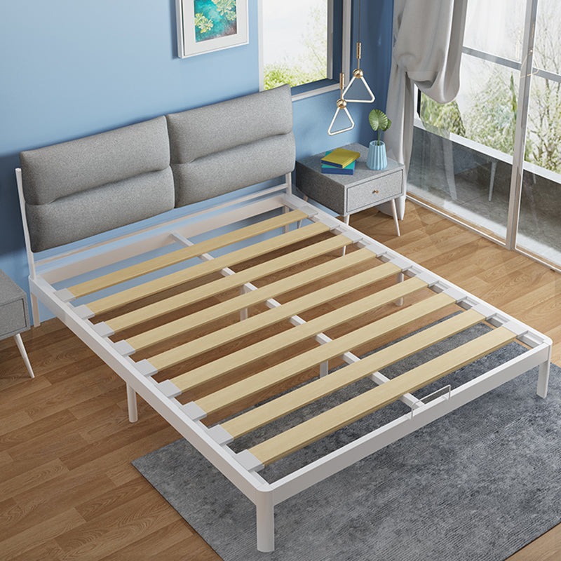 Contemporary Metal Platform Bed Panel Frame with Upholstered Headboard Full XL White Clearhalo 'Bedroom Furniture' 'Beds' 'furn' 'furn_beds' 'Furniture' 5453366