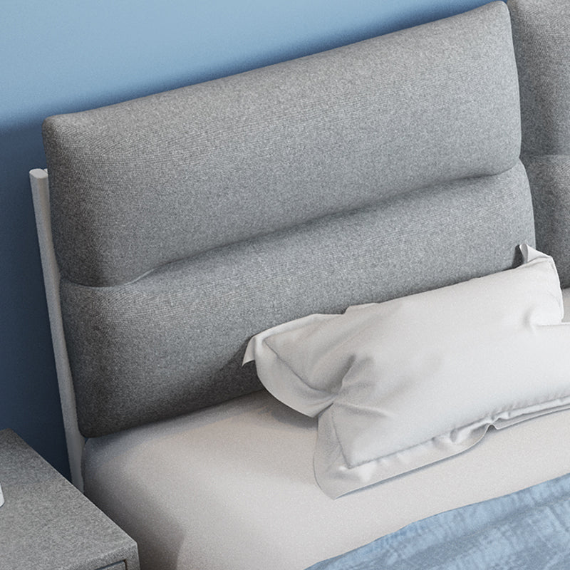 Contemporary Metal Platform Bed Panel Frame with Upholstered Headboard Clearhalo 'Bedroom Furniture' 'Beds' 'furn' 'furn_beds' 'Furniture' 5453369