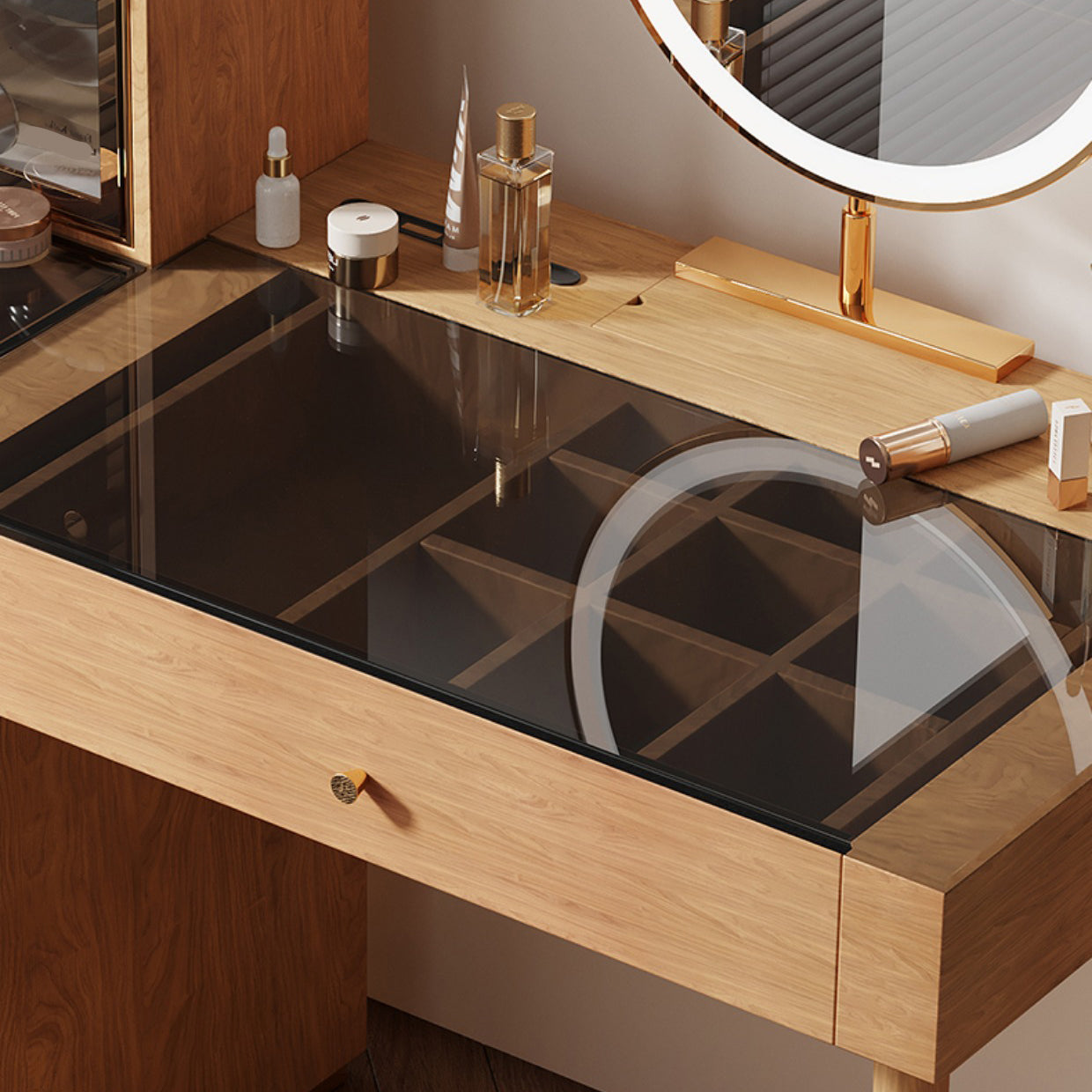 Scandinavian Makeup Vanity Table with Mirror and Stool for Bedroom