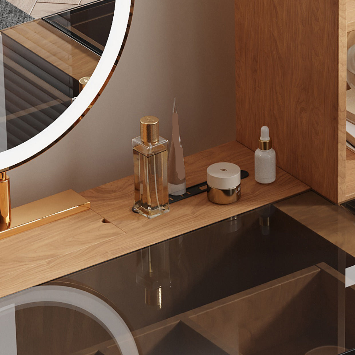 Scandinavian Makeup Vanity Table with Mirror and Stool for Bedroom
