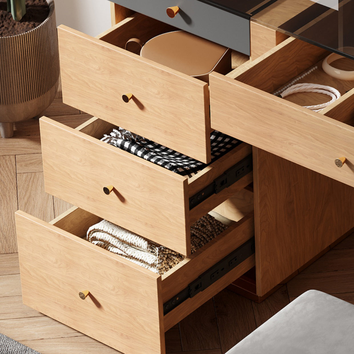 Scandinavian Makeup Vanity Table with Mirror and Stool for Bedroom