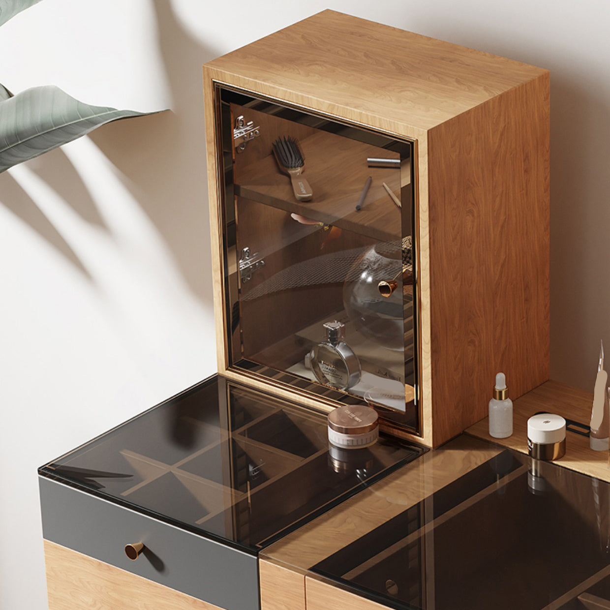 Scandinavian Makeup Vanity Table with Mirror and Stool for Bedroom