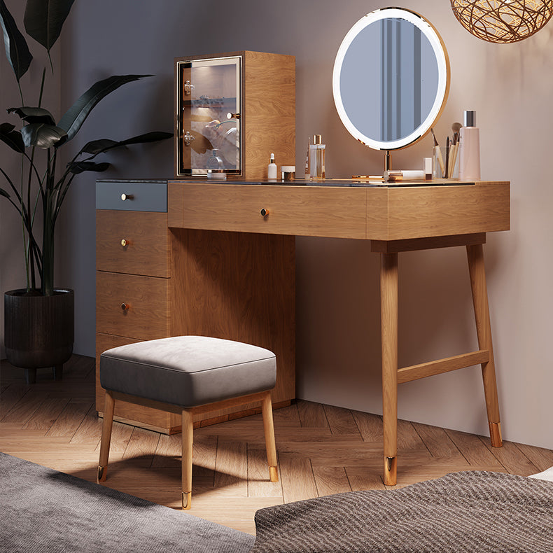 Scandinavian Makeup Vanity Table with Mirror and Stool for Bedroom