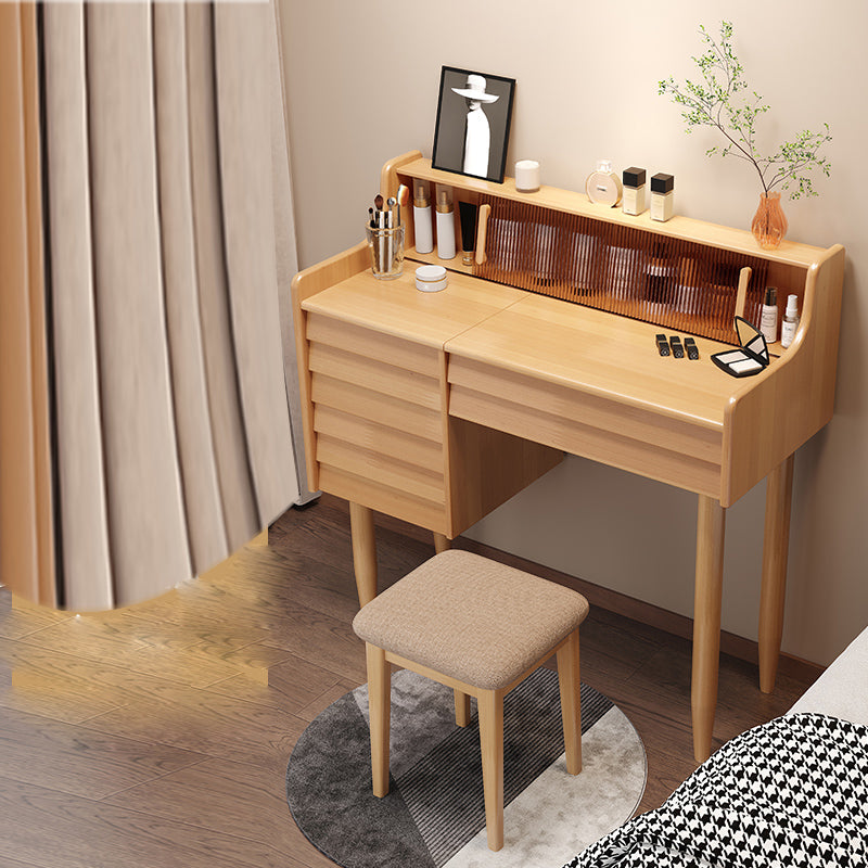 Tavolo da vanità tradizionale per il trucco in legno con sgabello per camera da letto