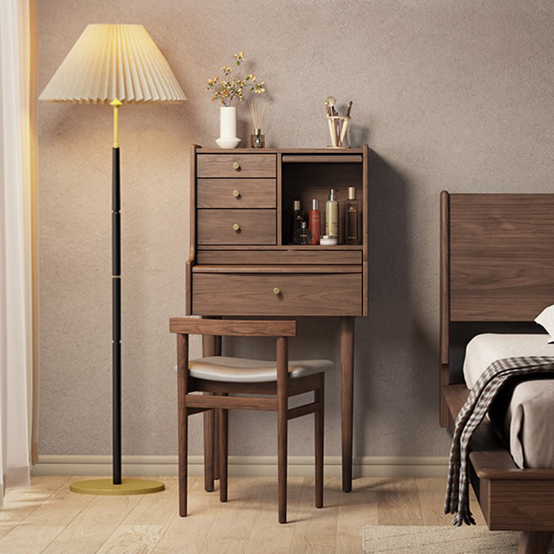 Traditional Wooden Makeup Vanity Desk Table with Stool for Bedroom Makeup Vanity & Stools 24"L x 18"W x 45"H Walnut Clearhalo 'Bedroom Furniture' 'furn' 'furn_makeup_vanities' 'Furniture' 'Makeup Vanities' 'makeup_vanities' 5453419