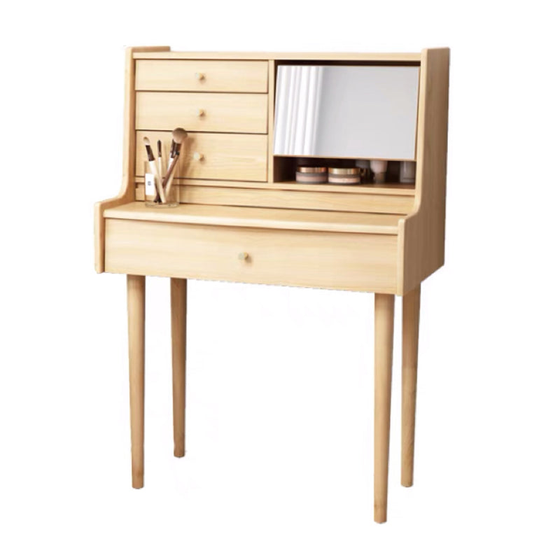 Traditional Wooden Makeup Vanity Desk Table with Stool for Bedroom Makeup Vanity 31.5"L x 18"W x 45"H Natural Clearhalo 'Bedroom Furniture' 'furn' 'furn_makeup_vanities' 'Furniture' 'Makeup Vanities' 'makeup_vanities' 5453422