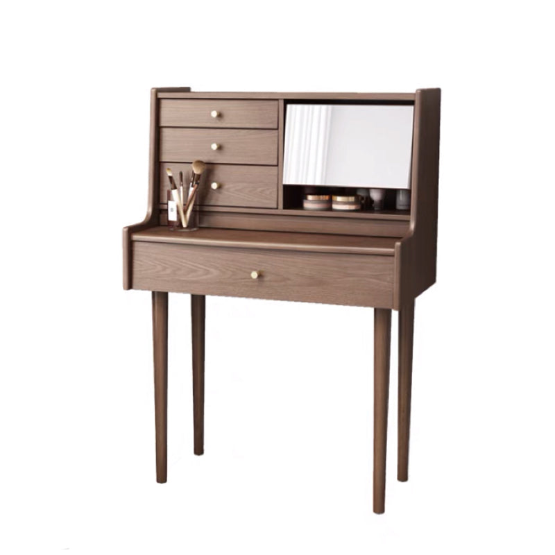 Traditional Wooden Makeup Vanity Desk Table with Stool for Bedroom Makeup Vanity 31.5"L x 18"W x 45"H Walnut Clearhalo 'Bedroom Furniture' 'furn' 'furn_makeup_vanities' 'Furniture' 'Makeup Vanities' 'makeup_vanities' 5453424