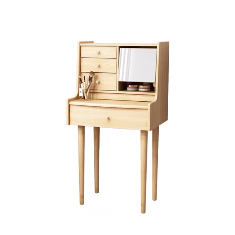 Traditional Wooden Makeup Vanity Desk Table with Stool for Bedroom Makeup Vanity 24"L x 18"W x 45"H Natural Clearhalo 'Bedroom Furniture' 'furn' 'furn_makeup_vanities' 'Furniture' 'Makeup Vanities' 'makeup_vanities' 5453427