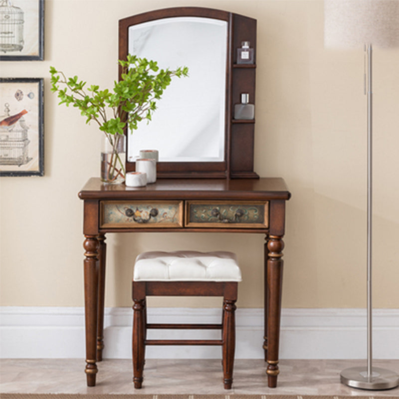 Victorian Makeup Vanity Table with Drawers and Stool for Bedroom