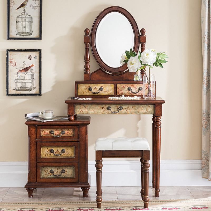 Victorian Makeup Vanity Table with Drawers and Stool for Bedroom