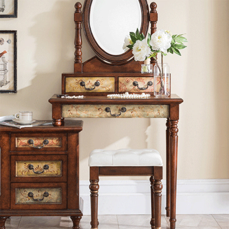 Victorian Makeup Vanity Table with Drawers and Stool for Bedroom