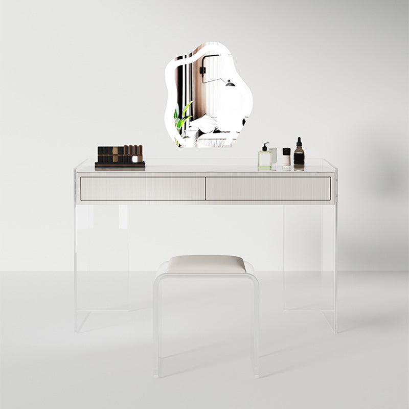 White Make-up Vanity with 2 Drawers and Stool for Bedroom 31.5" High Makeup Vanity & Mirror & Stools Clearhalo 'Bedroom Furniture' 'furn' 'furn_makeup_vanities' 'Furniture' 'Makeup Vanities' 'makeup_vanities' 5453479