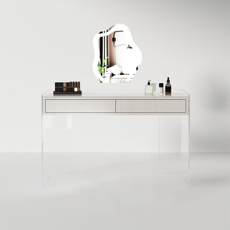 White Make-up Vanity with 2 Drawers and Stool for Bedroom 31.5" High Makeup Vanity & Mirror Clearhalo 'Bedroom Furniture' 'furn' 'furn_makeup_vanities' 'Furniture' 'Makeup Vanities' 'makeup_vanities' 5453480