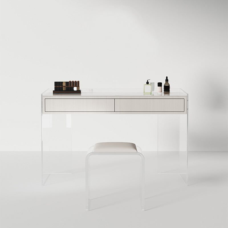 White Make-up Vanity with 2 Drawers and Stool for Bedroom 31.5" High Makeup Vanity & Stools Clearhalo 'Bedroom Furniture' 'furn' 'furn_makeup_vanities' 'Furniture' 'Makeup Vanities' 'makeup_vanities' 5453482