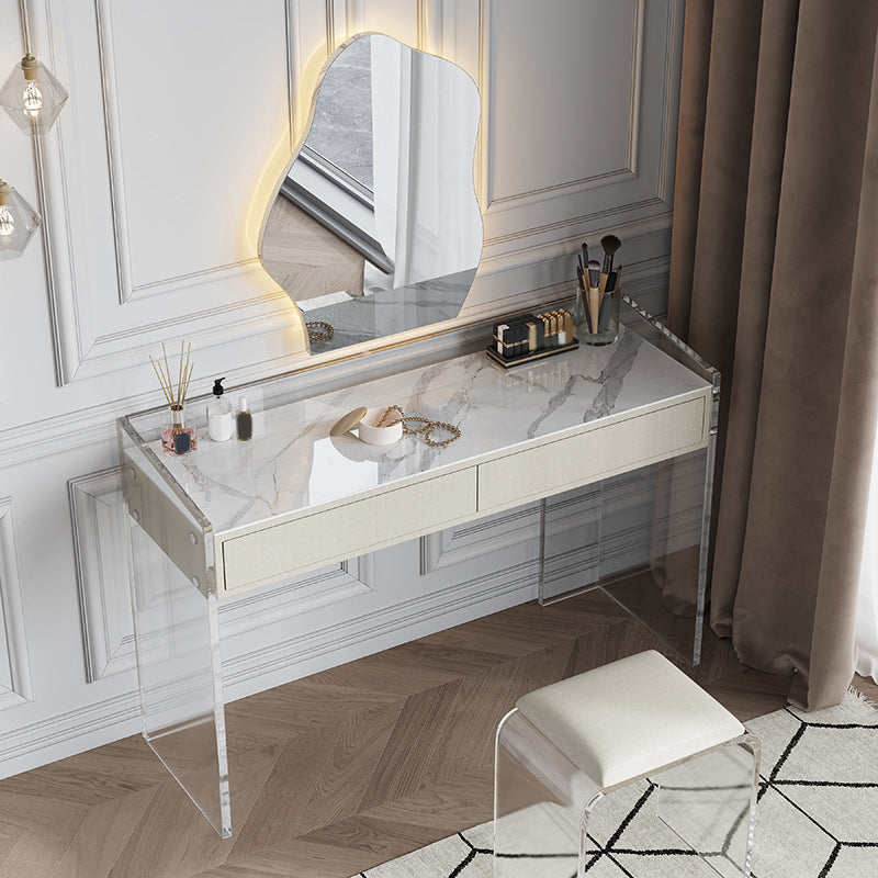 White Make-up Vanity with 2 Drawers and Stool for Bedroom 31.5" High Clearhalo 'Bedroom Furniture' 'furn' 'furn_makeup_vanities' 'Furniture' 'Makeup Vanities' 'makeup_vanities' 5453483