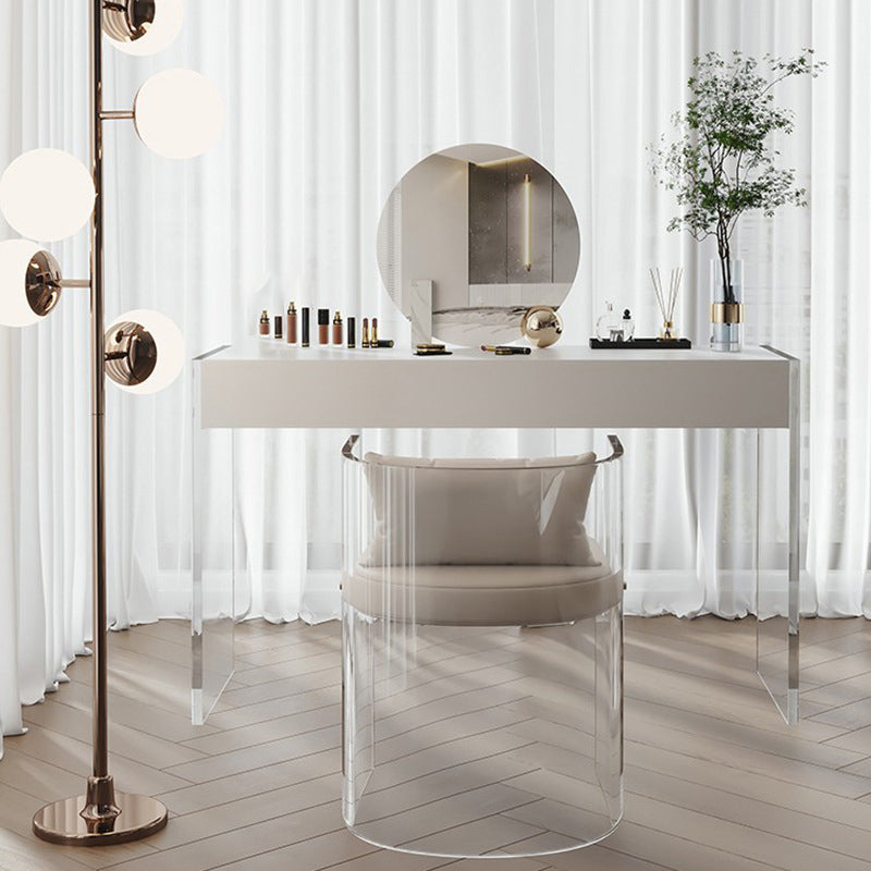 White Slate Top Make-up Vanity with Drawer for Bedroom 29.5" Makeup Vanity & Mirror & Stools 31"L x 18"W x 30"H Clear Clearhalo 'Bedroom Furniture' 'furn' 'furn_makeup_vanities' 'Furniture' 'Makeup Vanities' 'makeup_vanities' 5453592