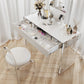 White Slate Top Make-up Vanity with Drawer for Bedroom 29.5" Makeup Vanity & Mirror & Stools 31"L x 18"W x 30"H White Clearhalo 'Bedroom Furniture' 'furn' 'furn_makeup_vanities' 'Furniture' 'Makeup Vanities' 'makeup_vanities' 5453593